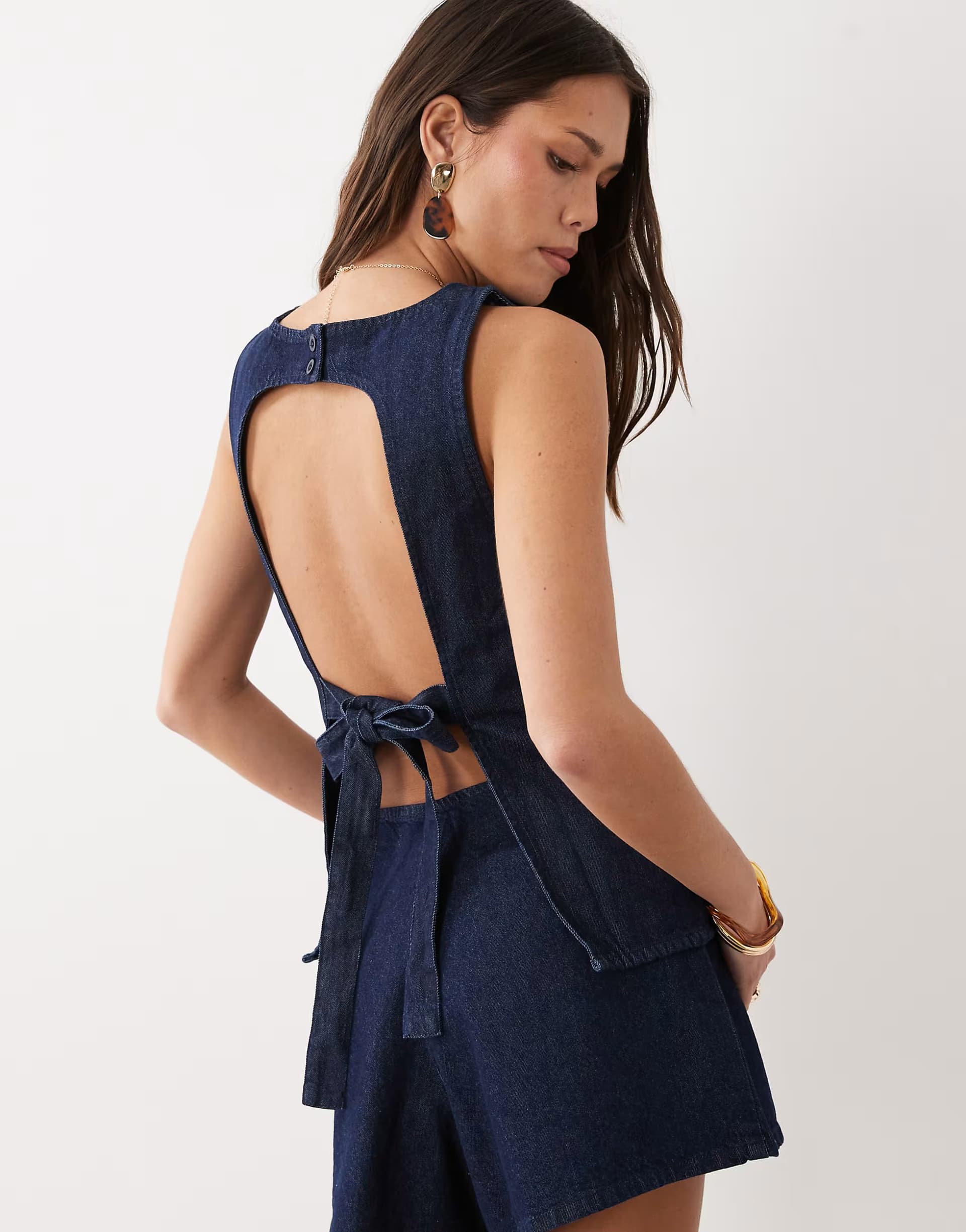 ASOS ASOS DESIGN denim tie back top co-ord in rinse