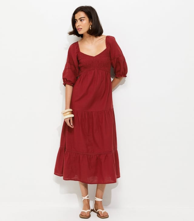 New Look Women's Red Shirred Milkmaid Midi Dress New Look - 2