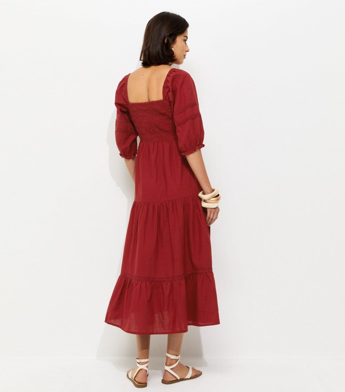 New Look Women's Red Shirred Milkmaid Midi Dress New Look - 4