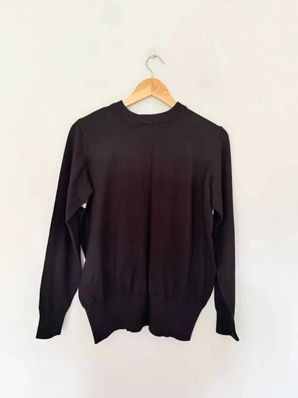 Joanie Joanie Jumper Size Large Black Broadway Spellout Musical Slogan Novelty Knit .