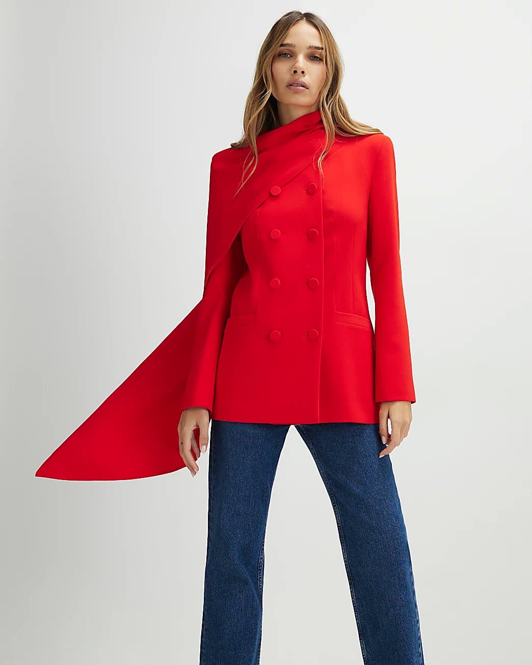 River Island River Island Womens Red Long Sleeve Double Breasted Cape Blazer