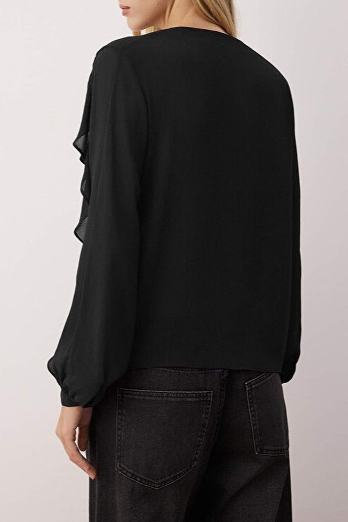 WOVCOR WOVCOR Women's Ruffled Boho Style Button-Up Shirt in Black - 3