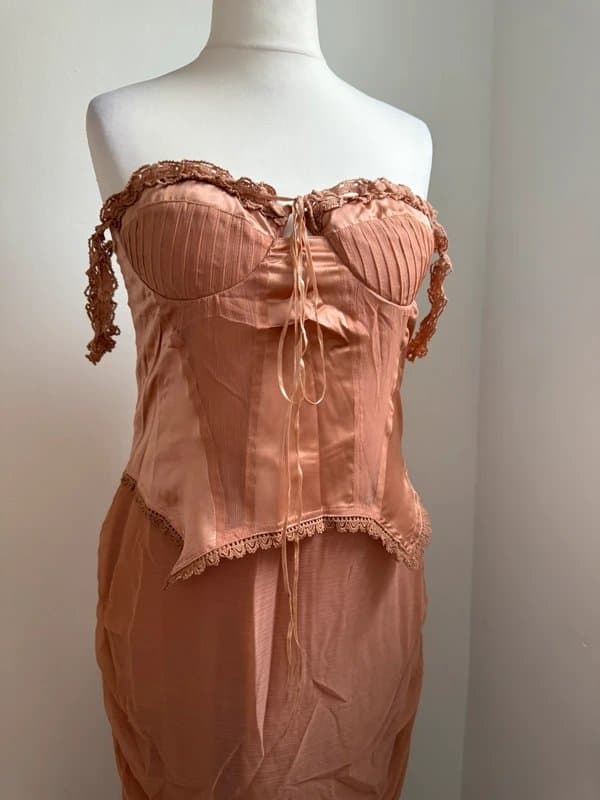 ASOS Design Corset Style Bodice Ruched Maxi Dress, Luxe Event Occasion - Size UK 12