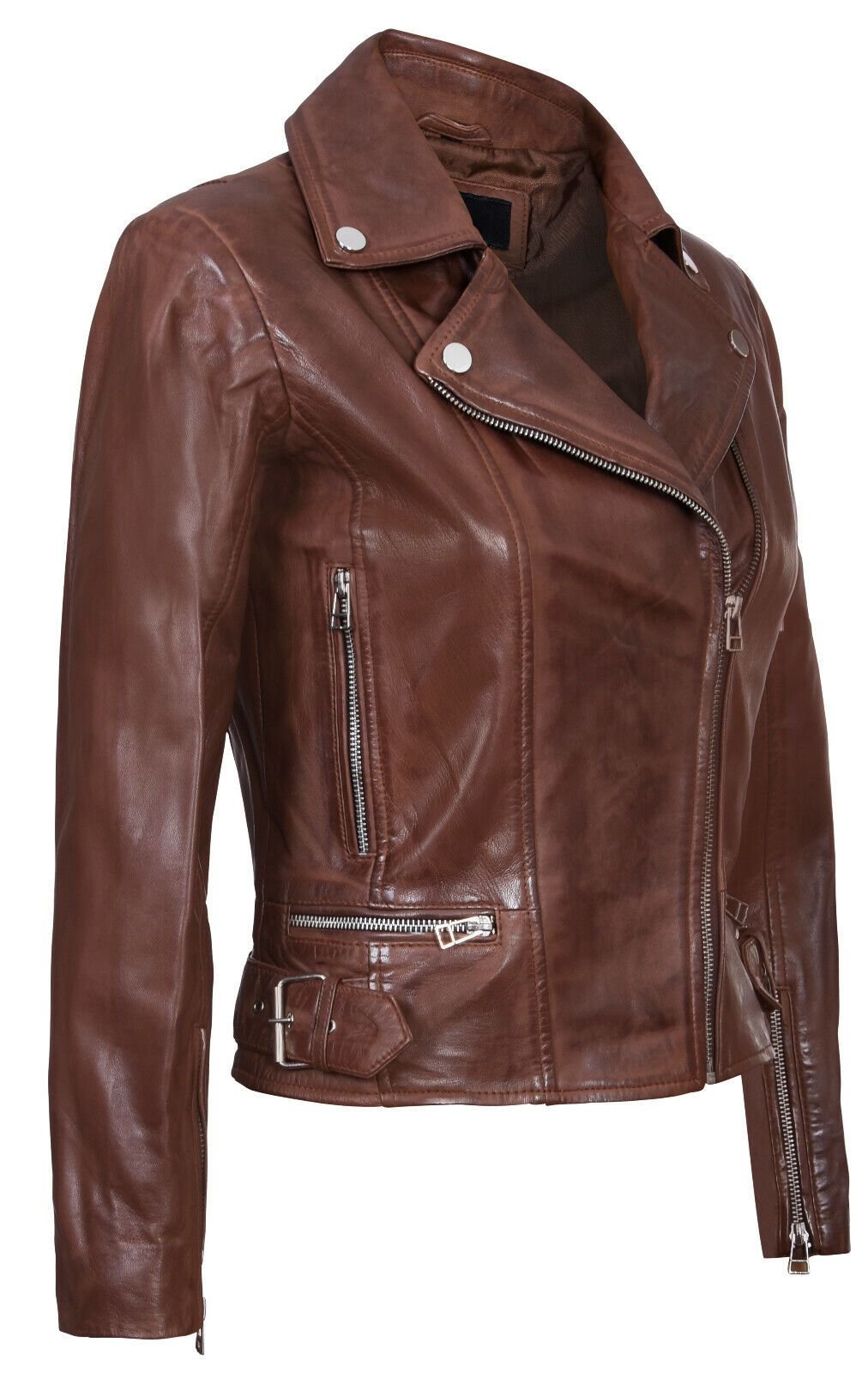 Infinity Leather Infinity Leather Women's Leather Biker Jacket-Stockholm in Brown - 2