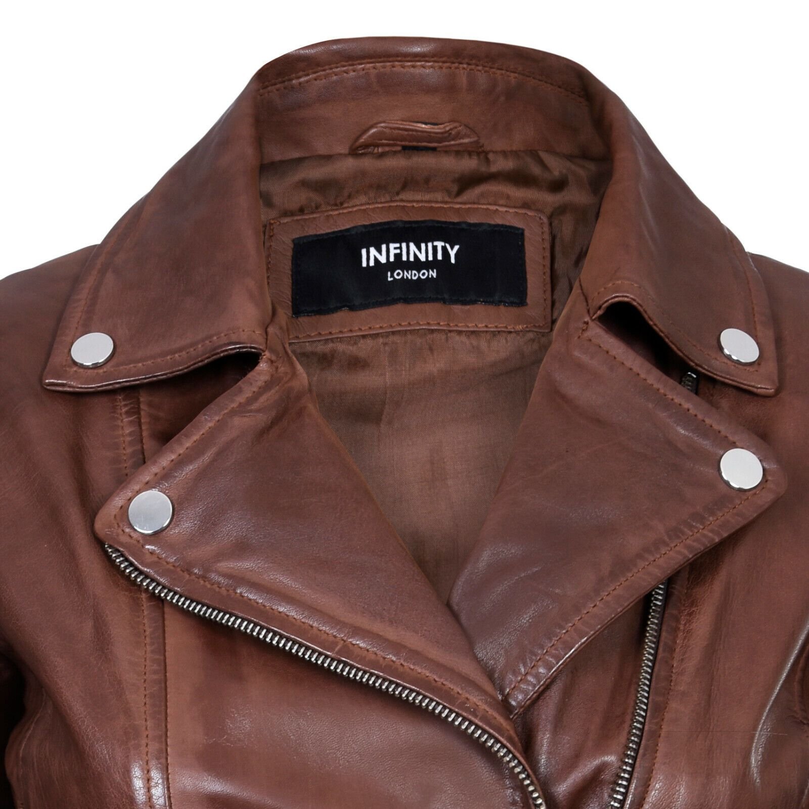 Infinity Leather Infinity Leather Women's Leather Biker Jacket-Stockholm in Brown - 4