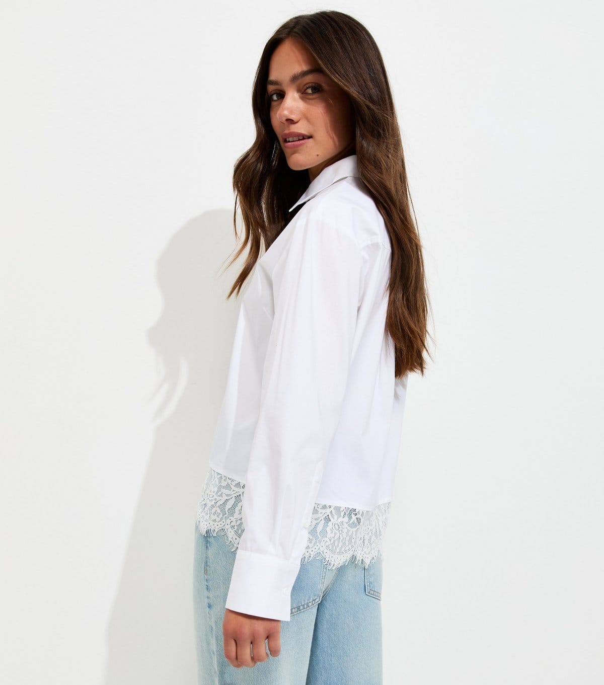 New Look Women's Petite White Cotton Rich Poplin Lace Trim Shirt New Look - 4