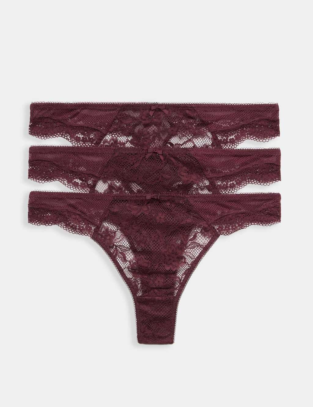 Marks & Spencer M&S 3pk Jasmine Lace Thongs Dark Wine