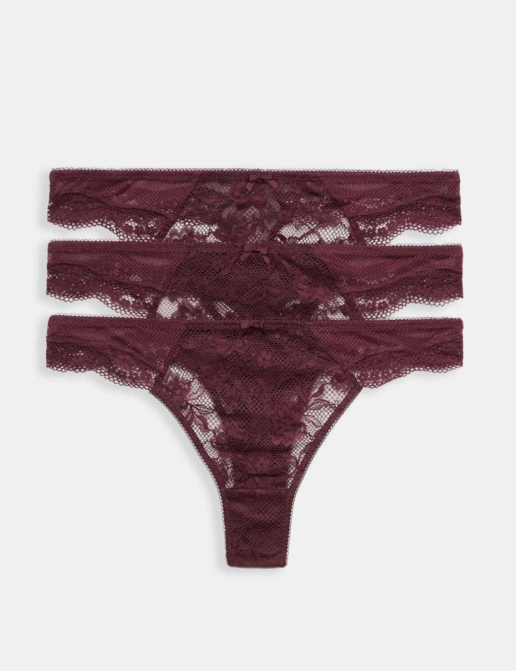 M&S Dark Wine Lace Thongs 3-Pack