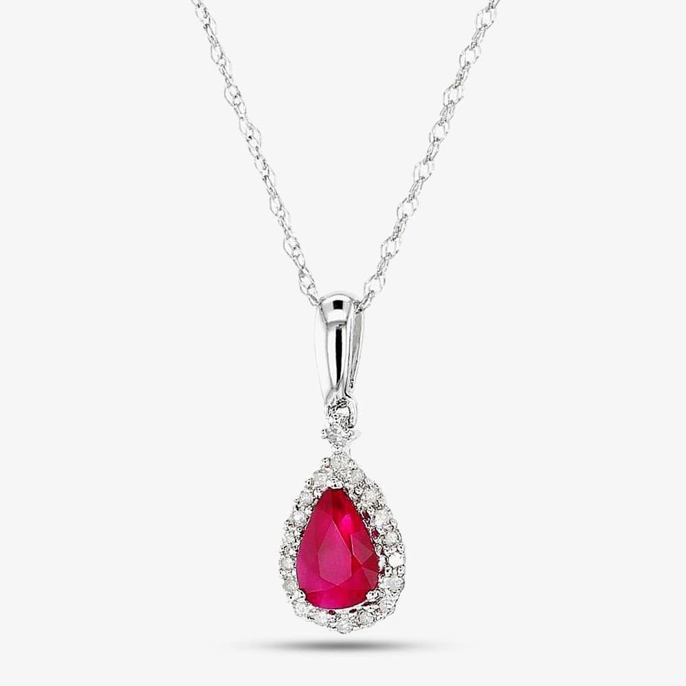 T.H.Baker T.H.Baker Women's 9ct White Gold Diamond Ruby Pear Shape Pendant VP0S604 9KW-RUBY in Red