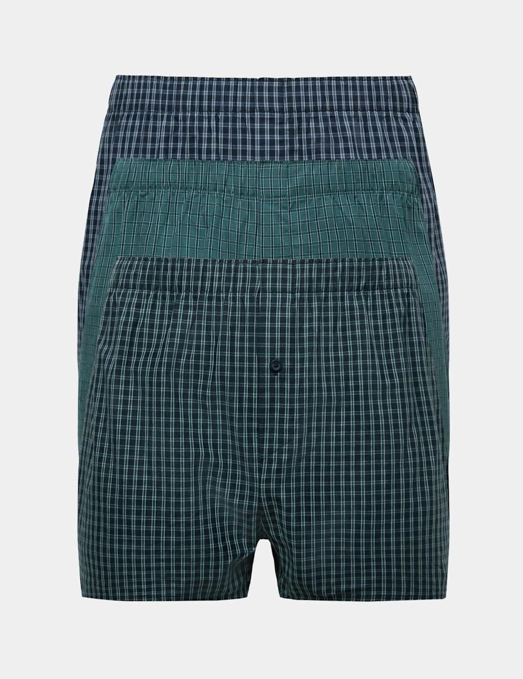 Marks & Spencer M&S 3 Pack Pure Cotton Checked Woven Boxers Teal Mix