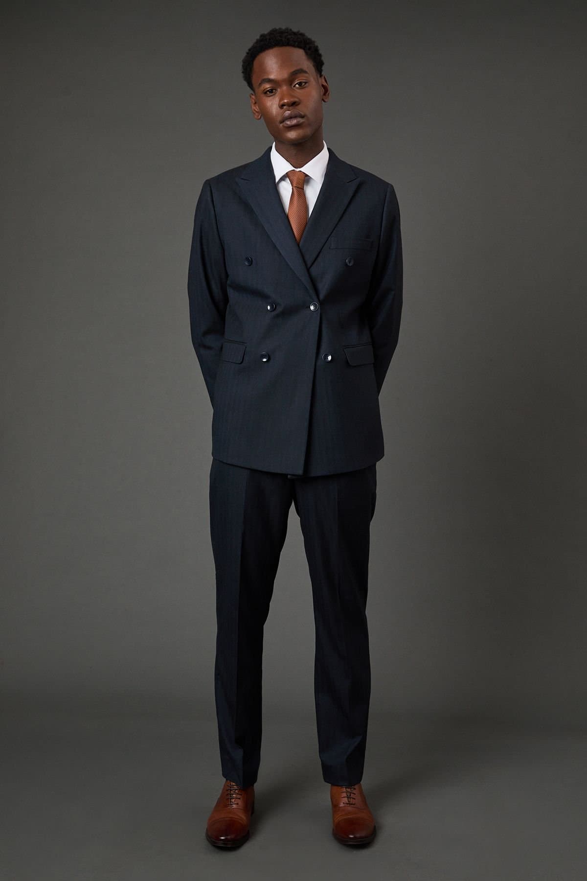 Burton Burton Men's Navy Herringbone Tailored Fit Suit Trousers