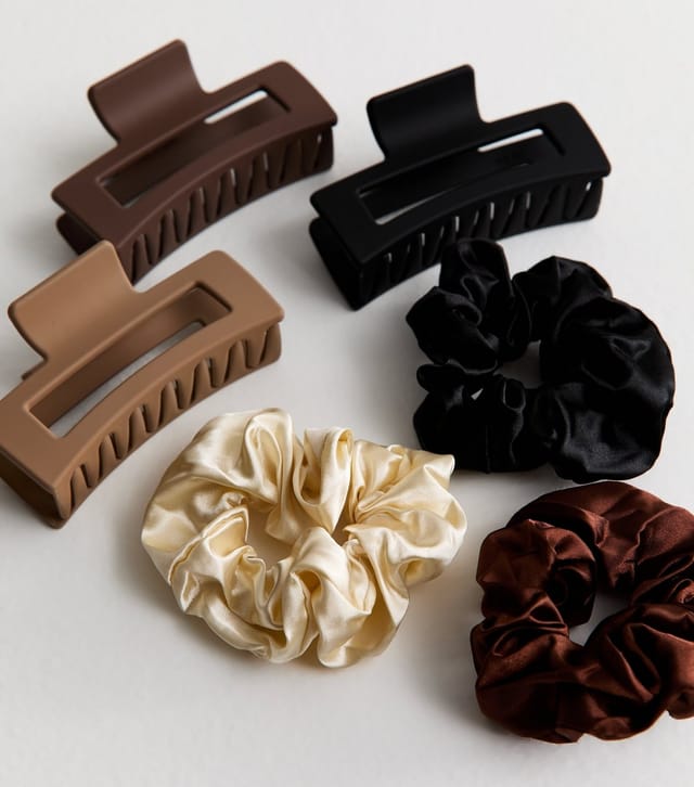 Brushworks Brown Hair Clip and Scrunchie Set Brushworks New Look - 2