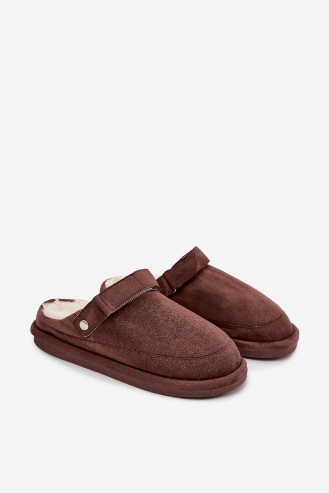 Love Lace Love Lace Women's Soft Faux Suede Fur Lined Rubber Sole Indoor Velcro Slippers in Brown