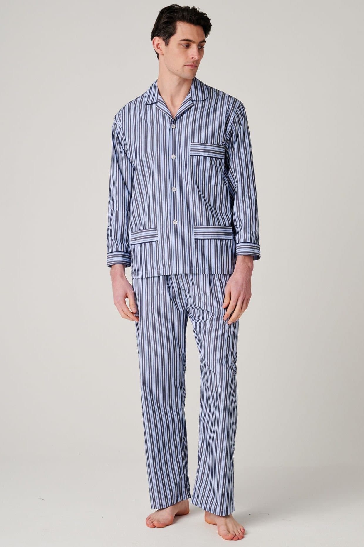 British Boxers British Boxers Men's "Navy Spark Stripe" Crisp Cotton Pyjama Set in Mid Navy