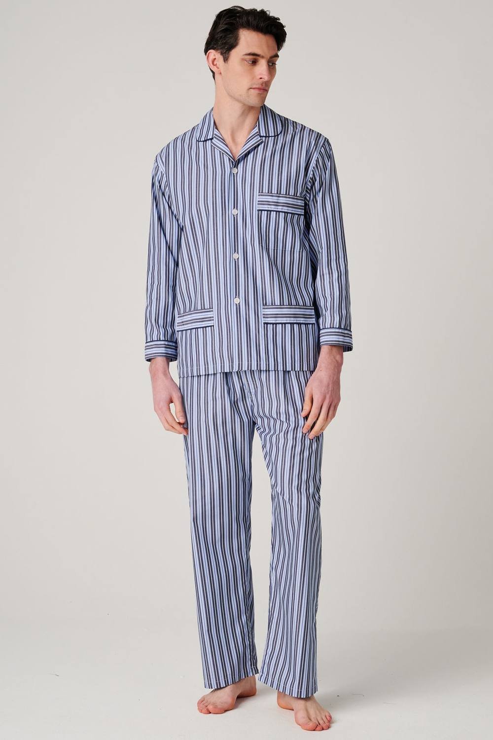 British Boxers British Boxers Men's "Navy Spark Stripe" Crisp Cotton Pyjama Set in Mid Navy - 3