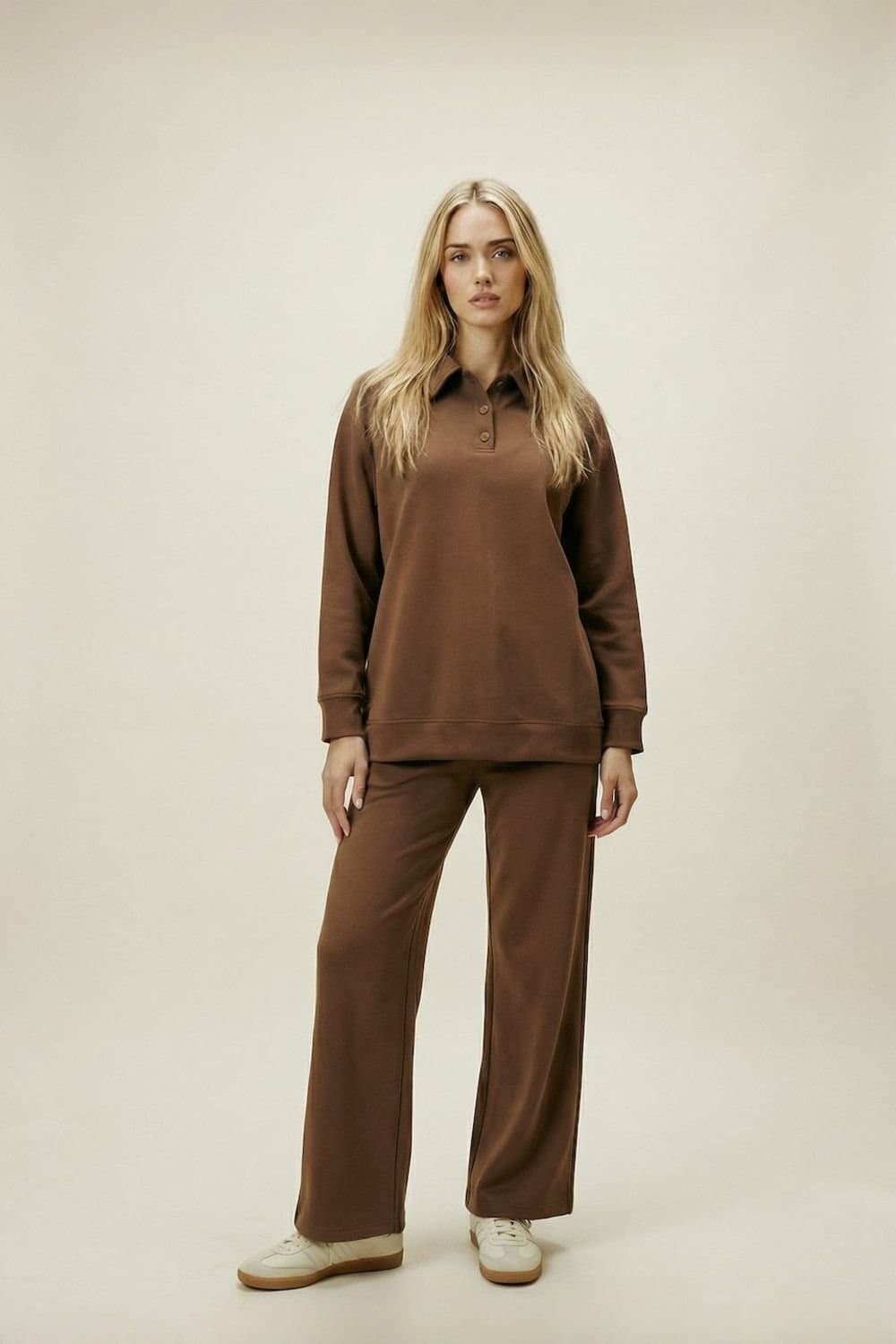 The Night Store The Night Store Chocolate Button Collar Lounge Trouser Set