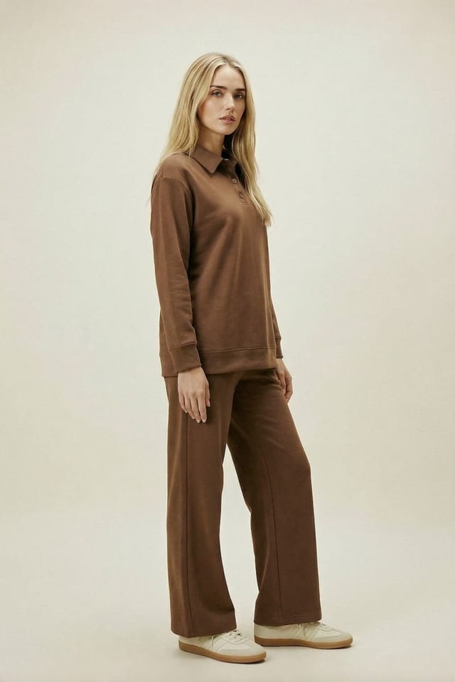 The Night Store The Night Store Women's Chocolate Button Collar Lounge Trouser Set - 2