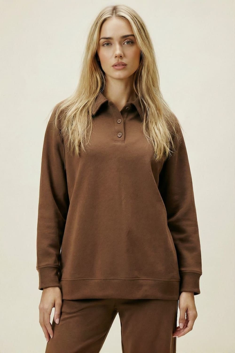 The Night Store The Night Store Women's Chocolate Button Collar Lounge Trouser Set - 4