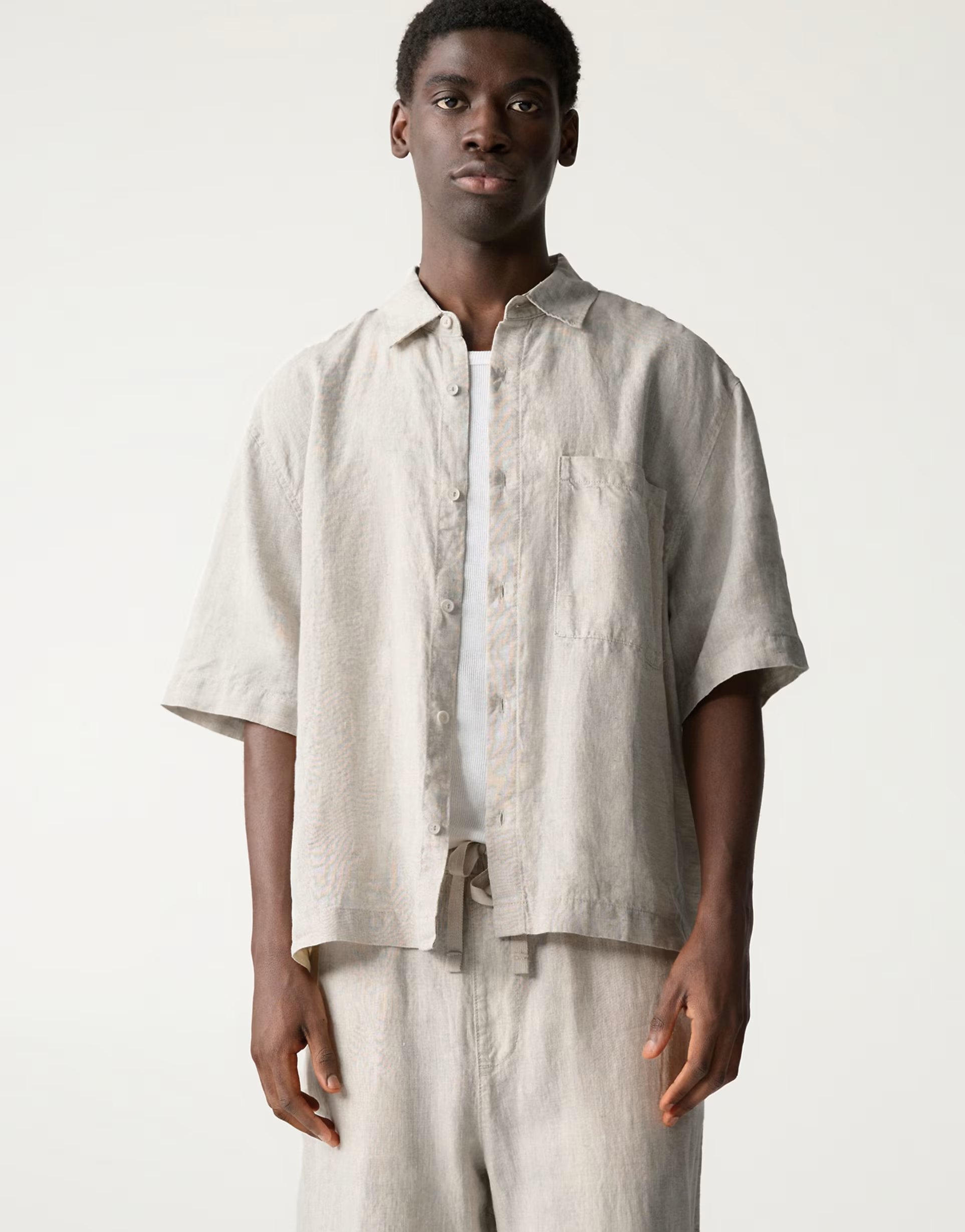 ASOS Pull&Bear 100% linen boxy fit shirt in beige