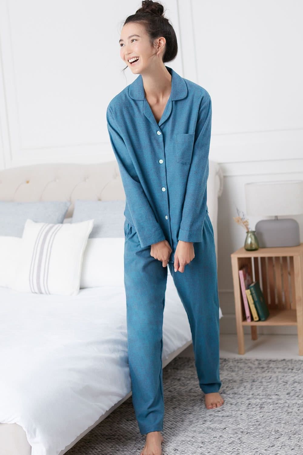 British Boxers British Boxers Women's "Stornoway" Herringbone Brushed Cotton Pyjama Set in Teal