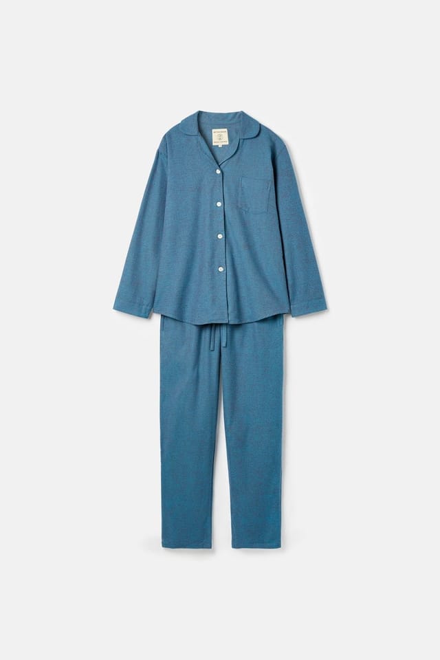 British Boxers British Boxers Women's "Stornoway" Herringbone Brushed Cotton Pyjama Set in Teal - 2