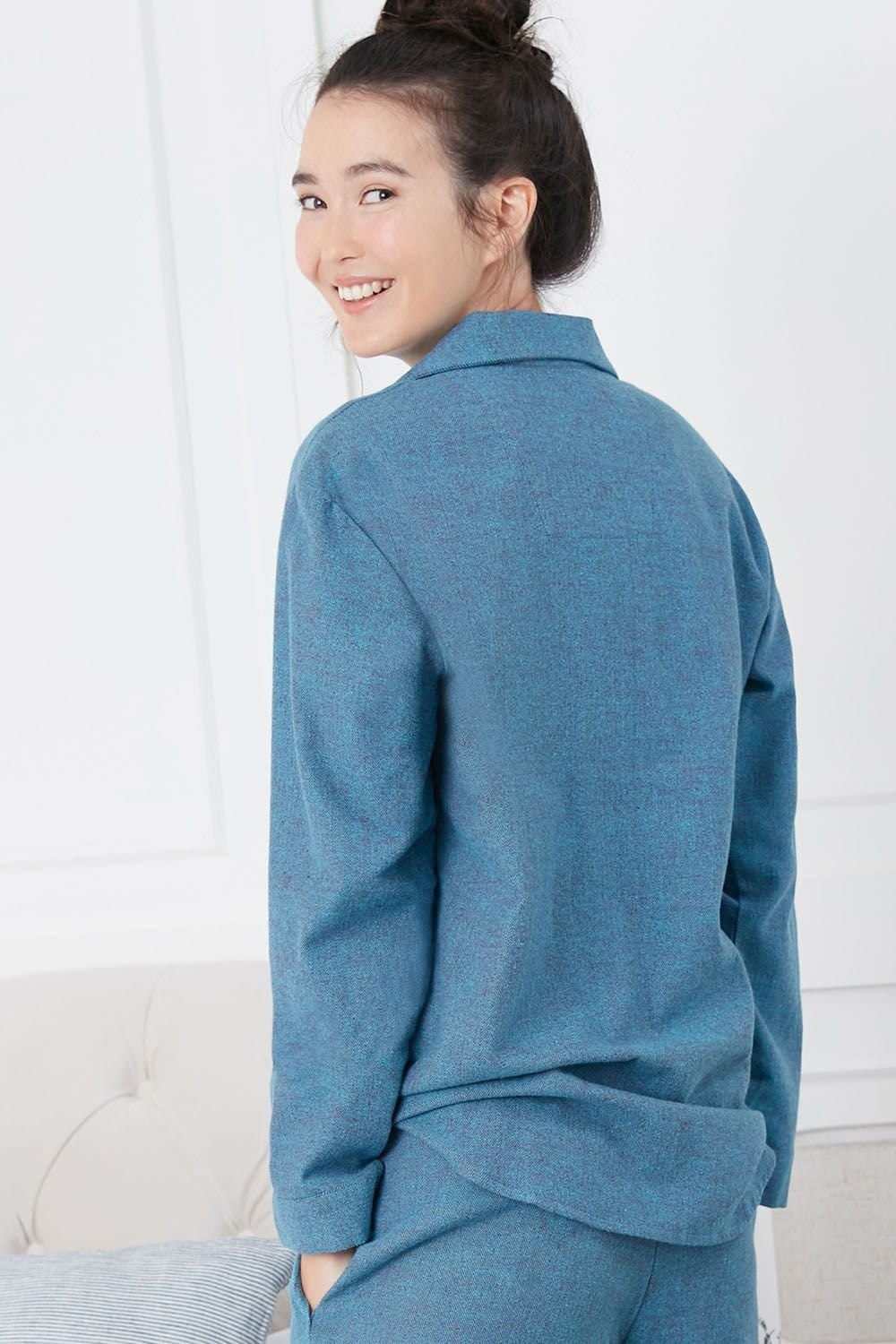 British Boxers British Boxers Women's "Stornoway" Herringbone Brushed Cotton Pyjama Set in Teal - 4