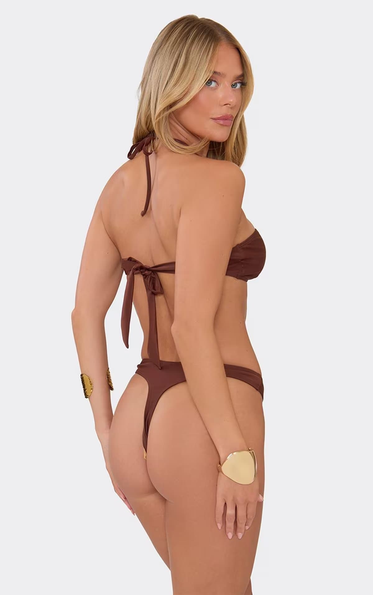 EGO Halterneck Trim Front Cut Out Swimsuit In Chocolate Brown., Women's Size UK S