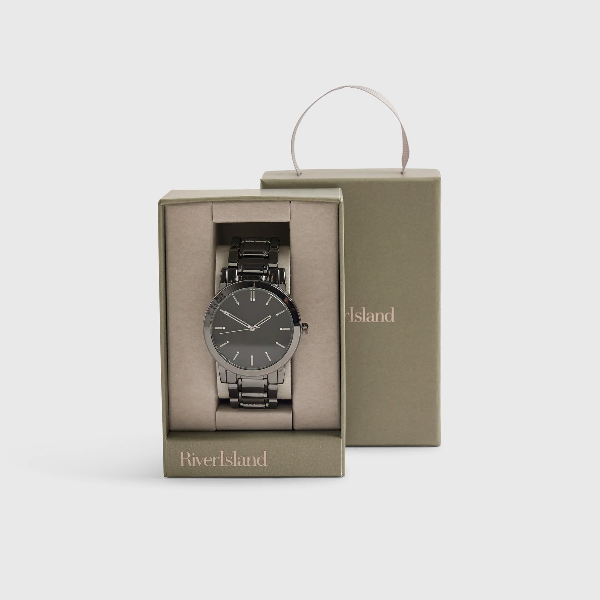 River Island Mens River Island Black Metal Strap Watch