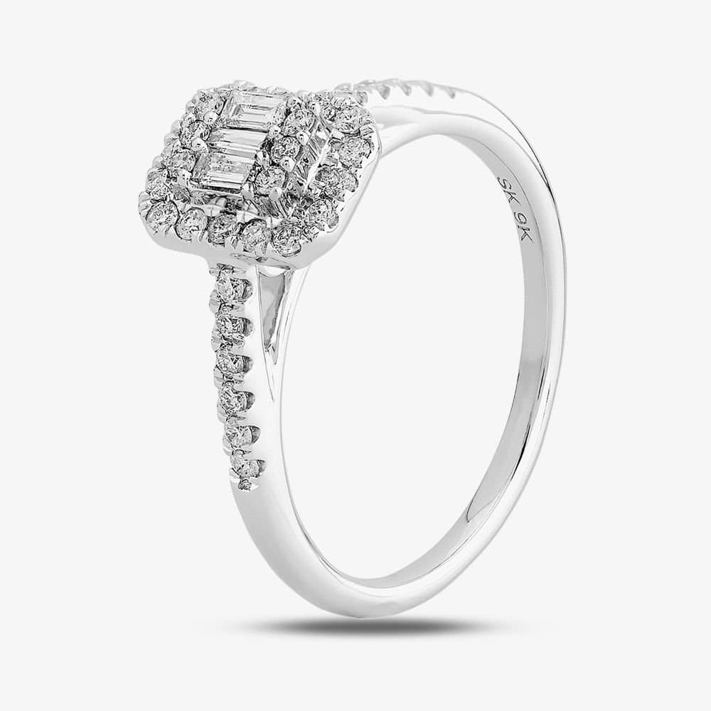 T.H.Baker T.H.Baker Women's 9ct White Gold 0.35ct Multi-Cut Diamond Square Cluster Ring in Silver
