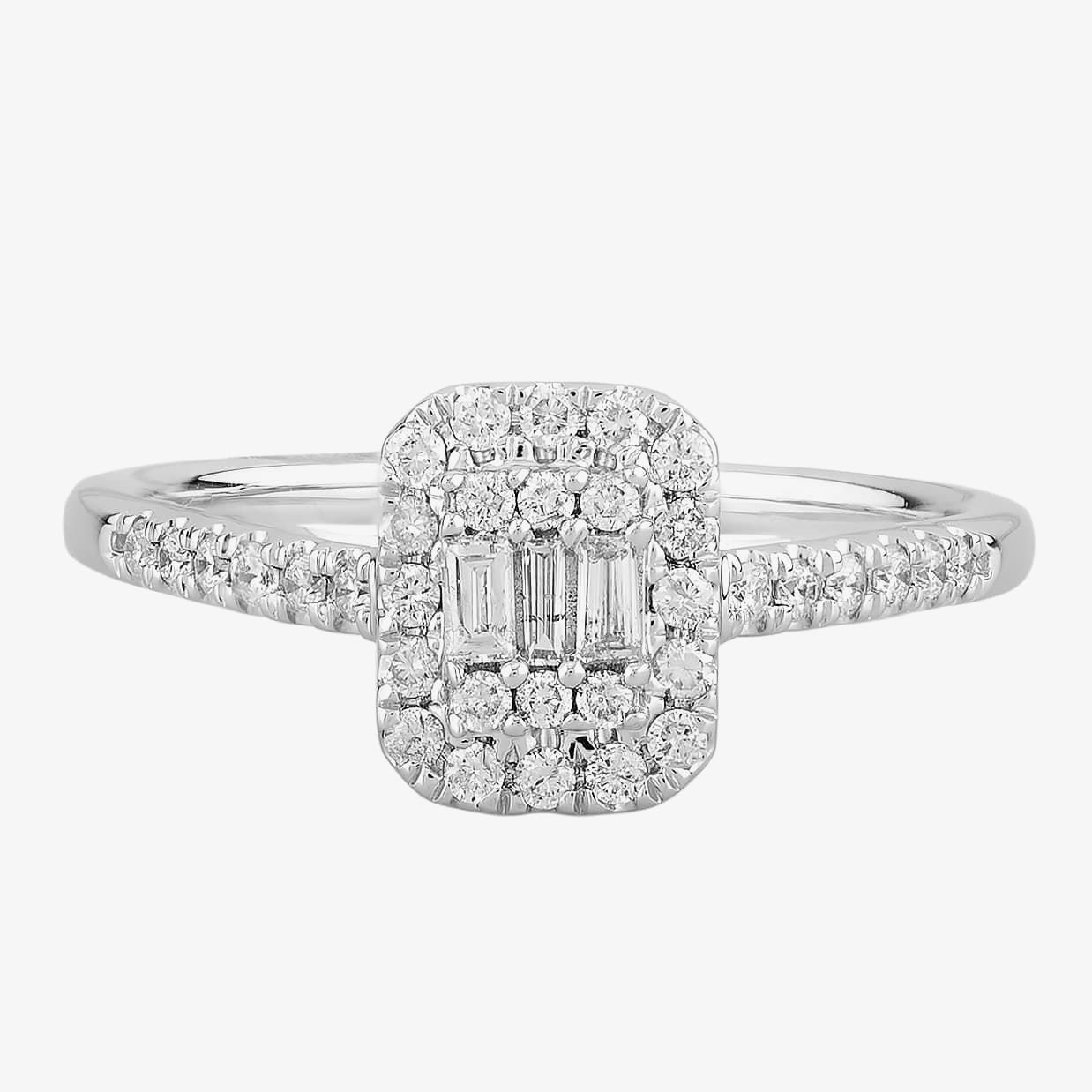 T.H.Baker T.H.Baker Women's 9ct White Gold 0.35ct Multi-Cut Diamond Square Cluster Ring in Silver - 2