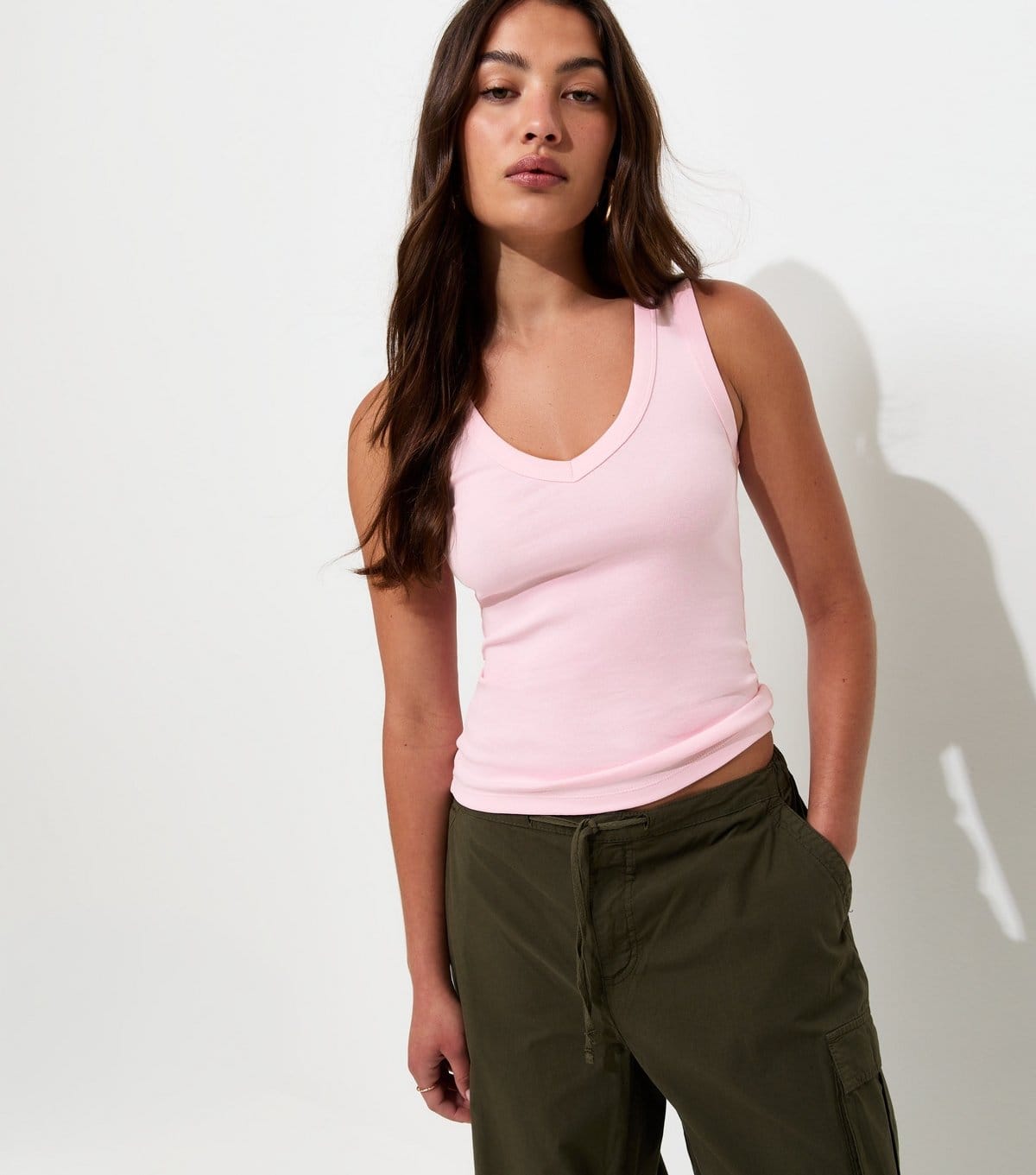 New Look Light Pink Jersey V-Neck Tank Top