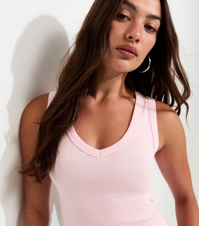 New Look Women's Light Pink Jersey V-Neck Tank Top New Look - 2