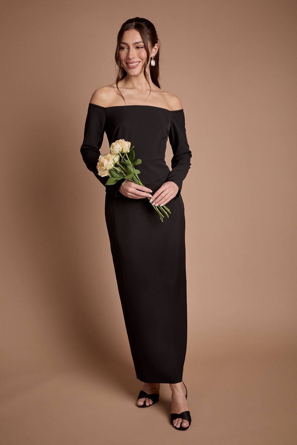 Coast Coast Women's Crepe Bardot Long Sleeve Bridesmaid Maxi Dress in Black - 2