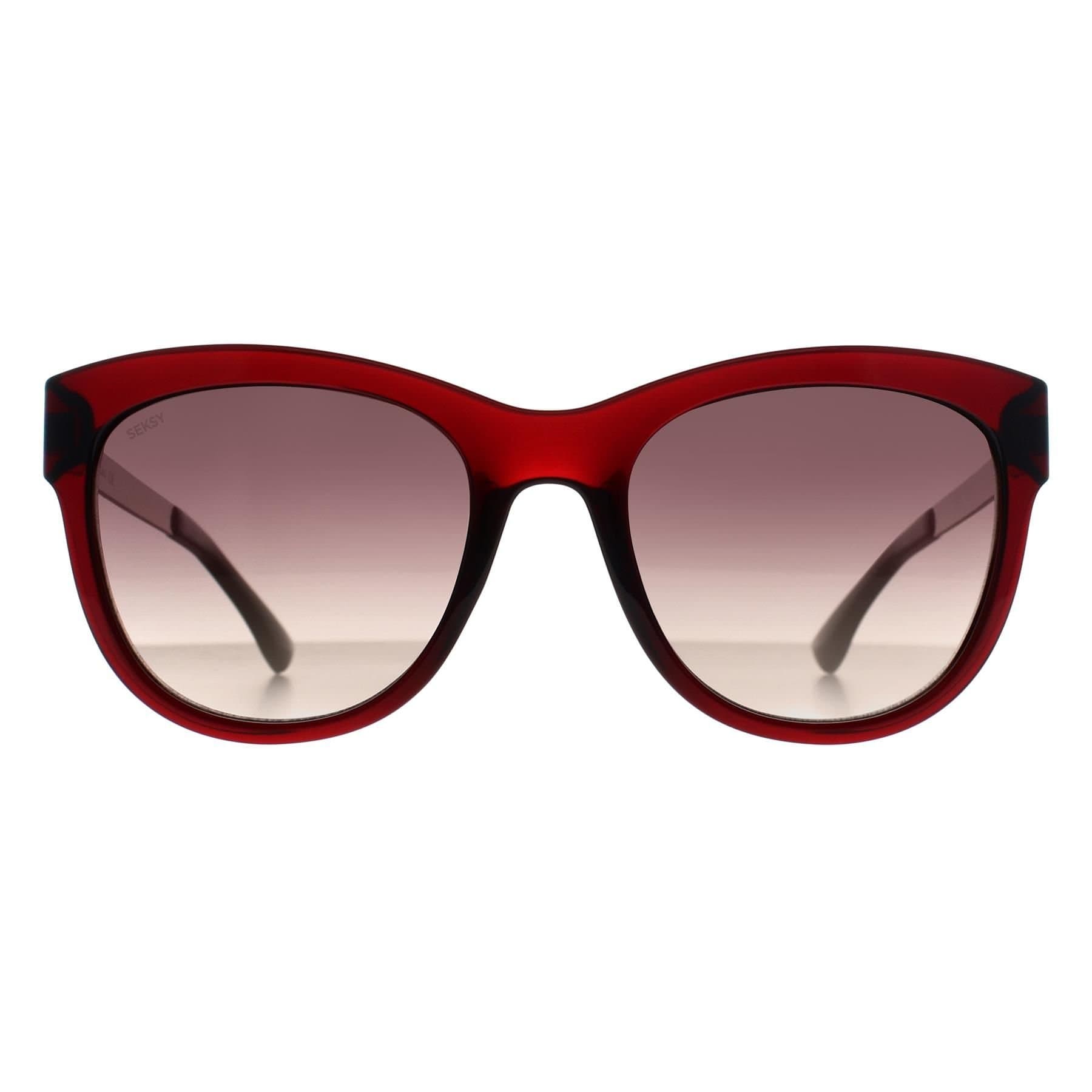 Seksy Seksy Red Cat Eye Transparent Burgundy Smoke Gradient Sunglasses