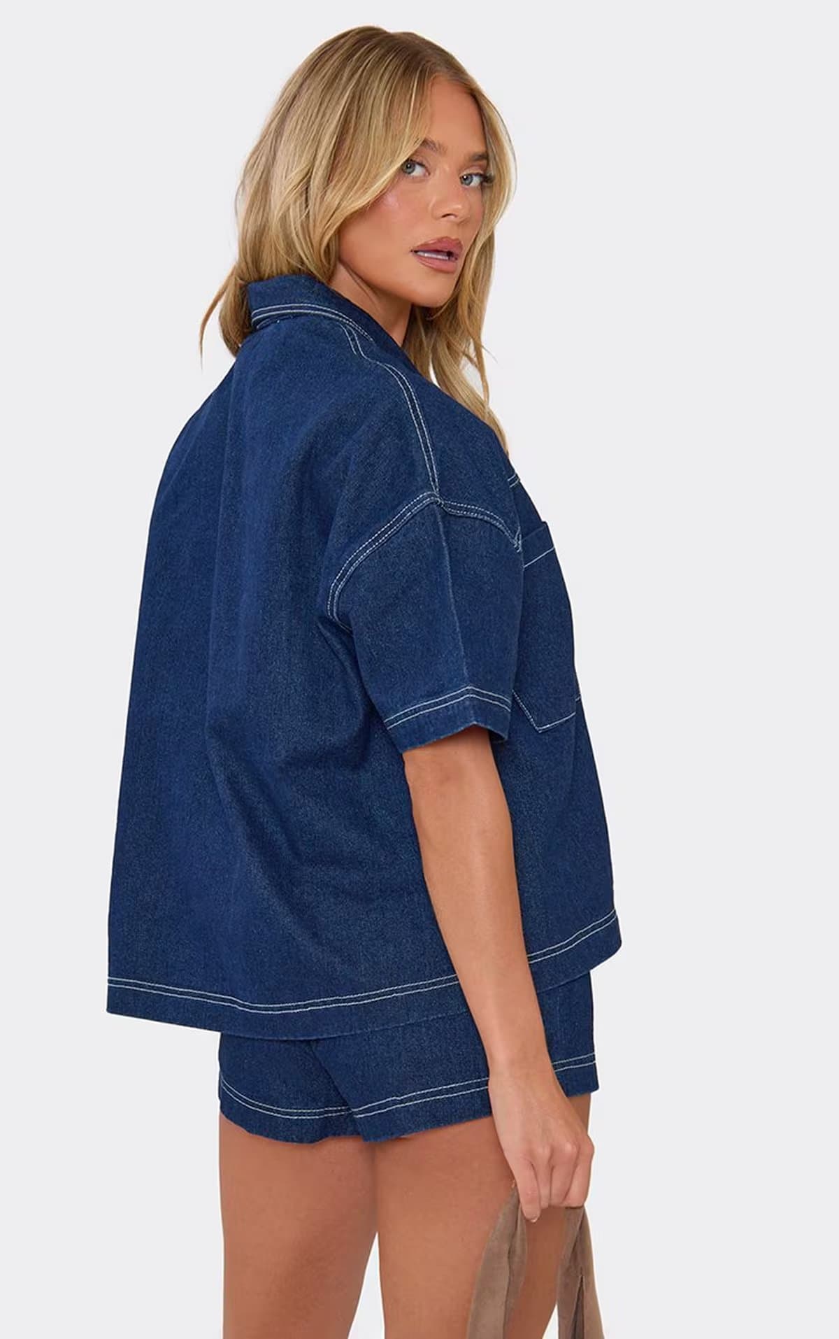 EGO Mid Rise Mini Shorts In Indigo Blue Denim, Women's Size UK 8