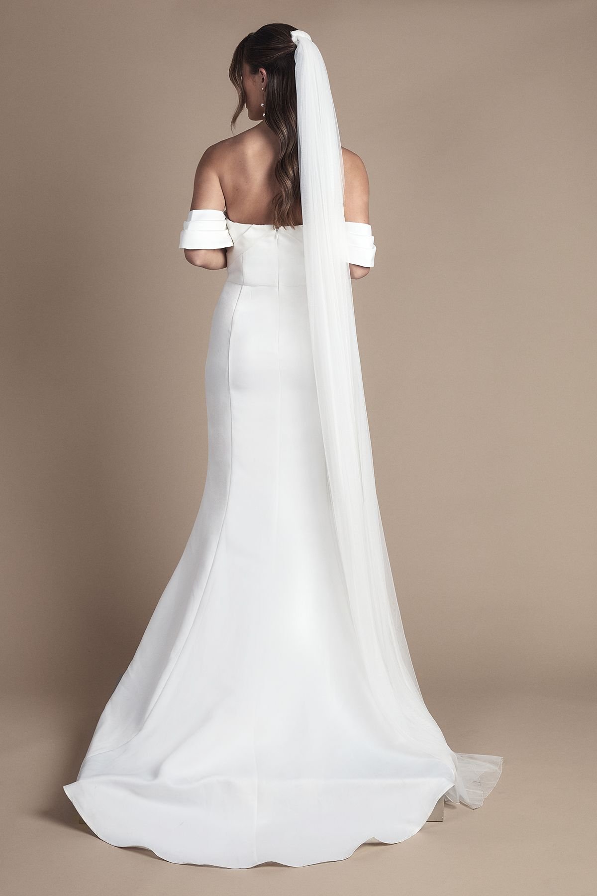 Coast Coast Women's Bardot Twist Structured Satin Maxi Wedding Dress with Fishtail Train in White - 3