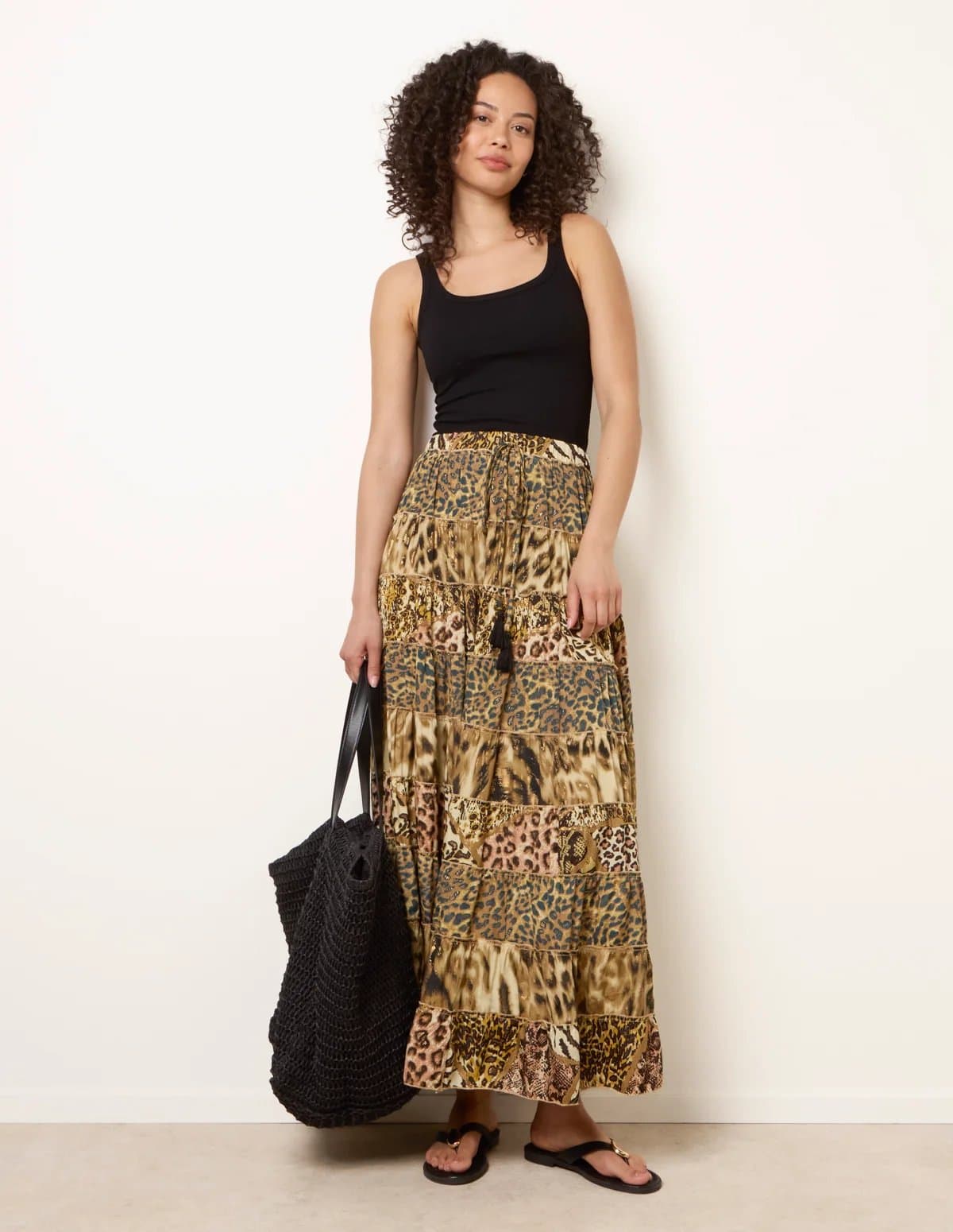 Blue Vanilla Animal Print Tiered Maxi Skirt