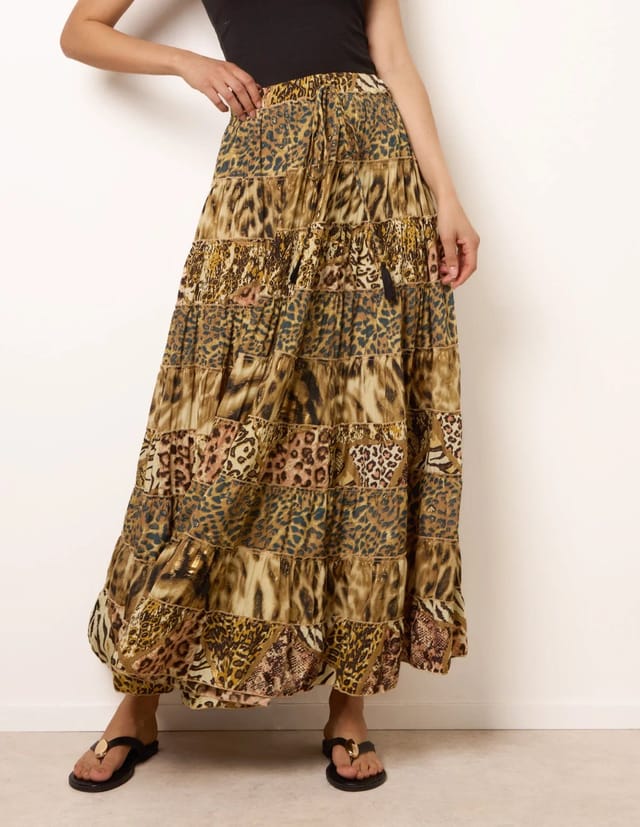 Blue Vanilla Animal Print Tiered Maxi Skirt - 2