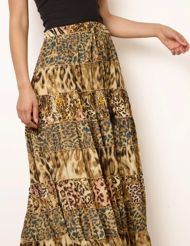 Blue Vanilla Animal Print Tiered Maxi Skirt - 3