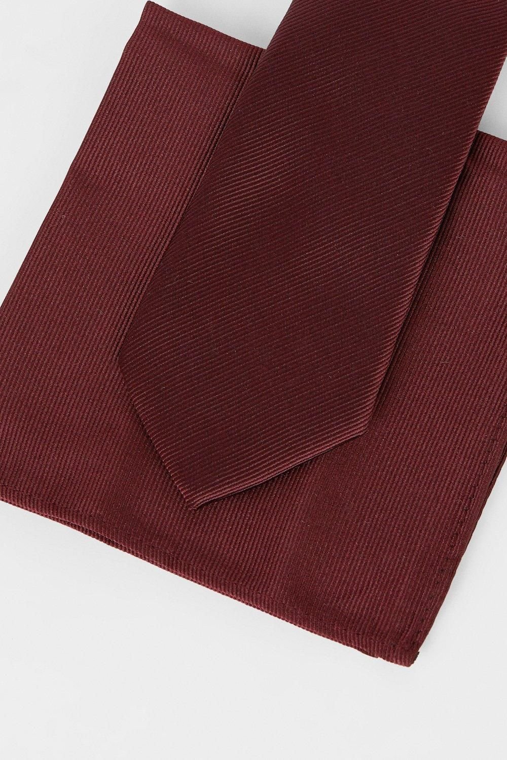 Burton Burton Men's Burgundy Plain Tie & Pocket Square Set - 4