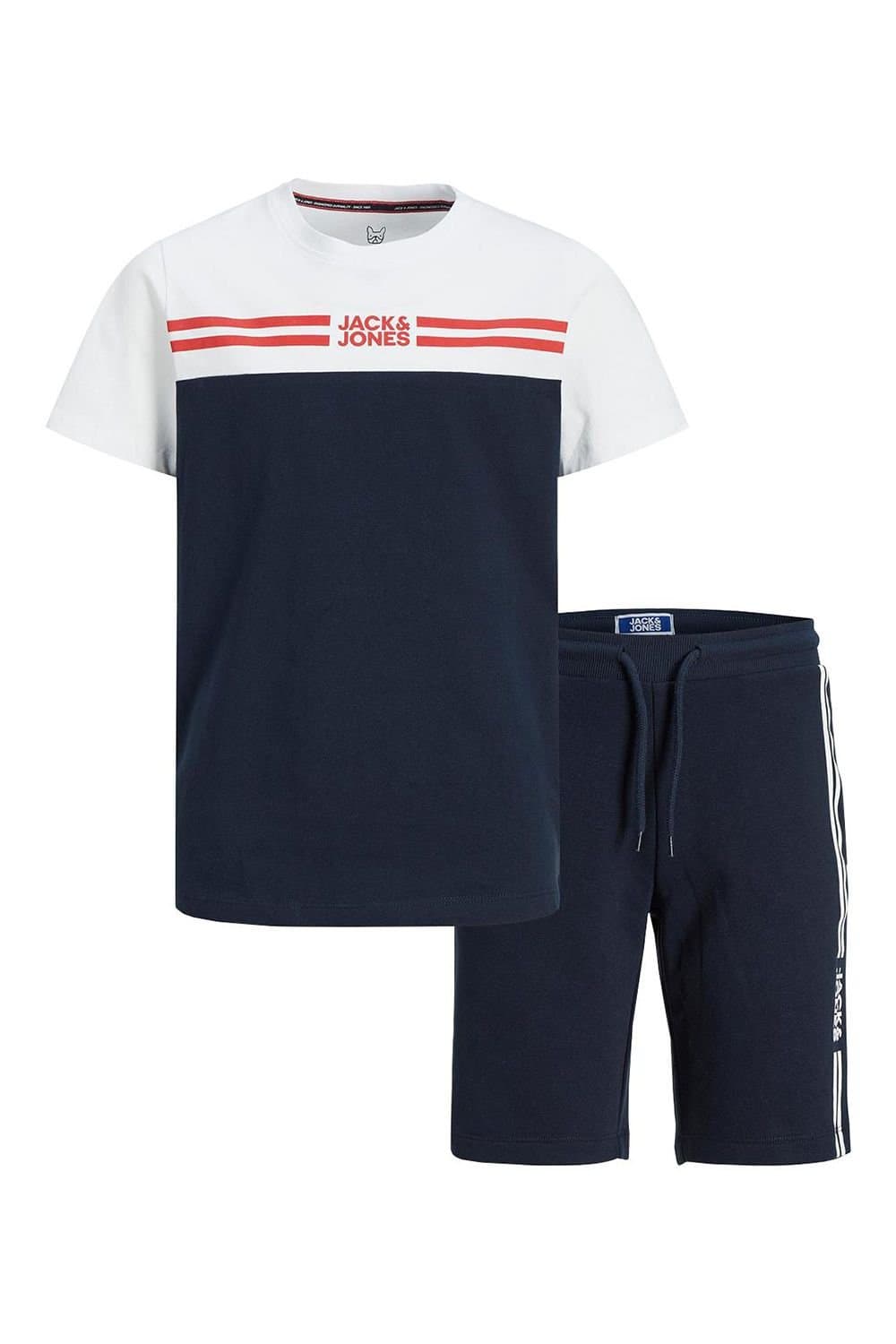 jack & jones Jack & Jones Men's Junior Cotton Logo Tee & Shorts 2 Pcs Set, White in Navy