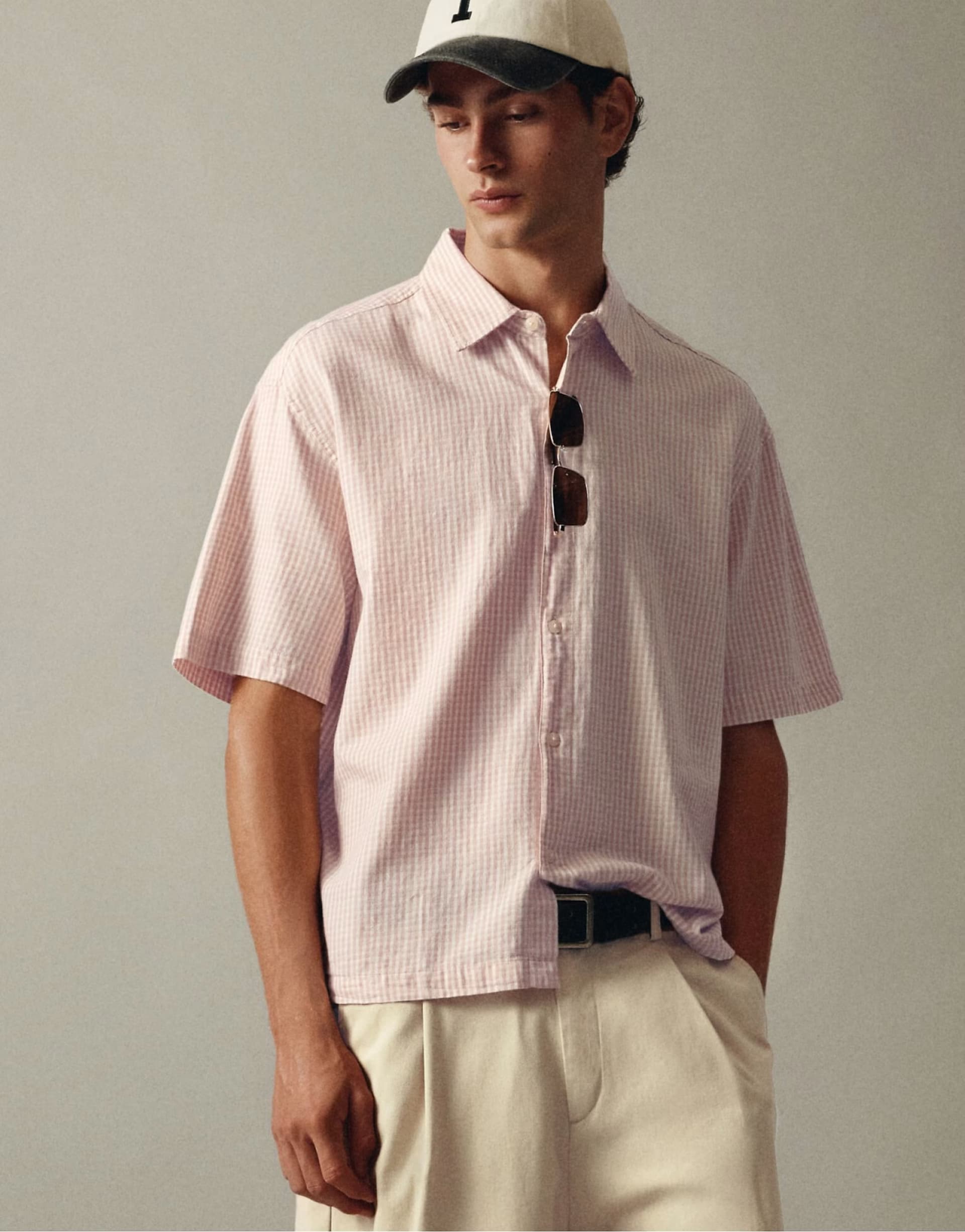 ASOS Pull&Bear Short sleeve check shirt in pink
