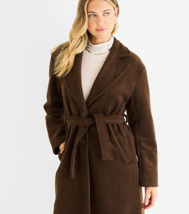 Gini London Women's Brown Chevron Longline Coat Gini London New Look - 2