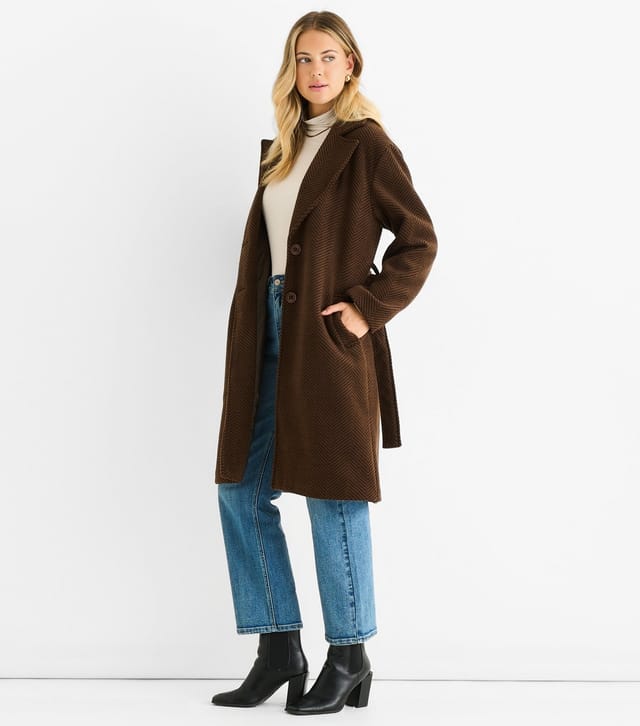 Gini London Women's Brown Chevron Longline Coat Gini London New Look - 3