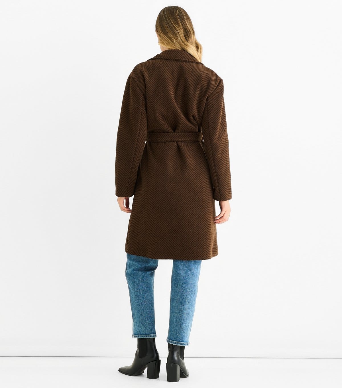 Gini London Women's Brown Chevron Longline Coat Gini London New Look - 4