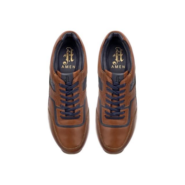 Amen Shoes Amen Shoes Men's Cameron Leather Dress Trainers in Tan - 3