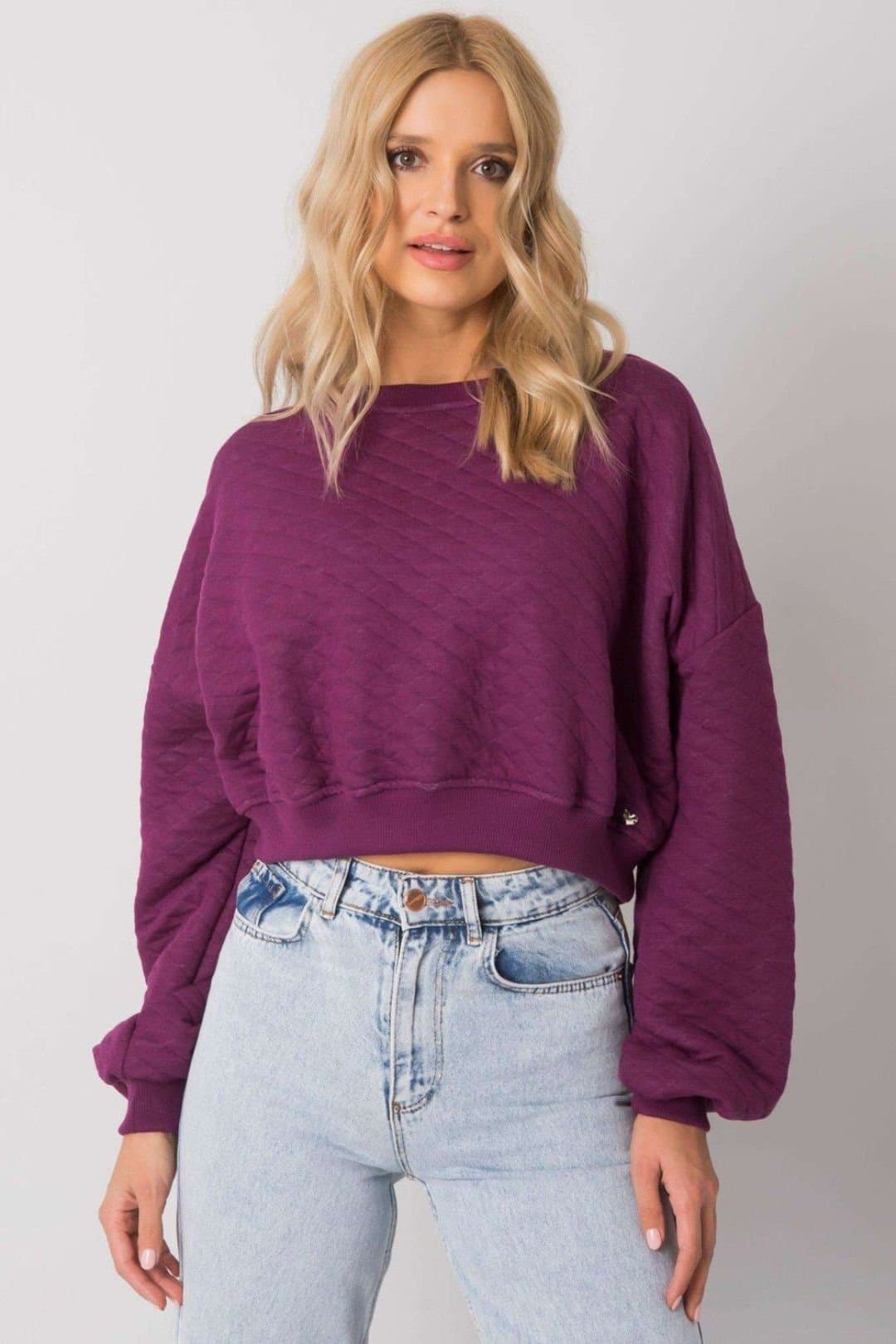 Love Lace Love Lace Women's Quilted Short Sweatshirt Long Sleeves Ribbed Hem in Violet