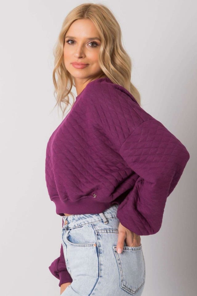 Love Lace Love Lace Women's Quilted Short Sweatshirt Long Sleeves Ribbed Hem in Violet - 2