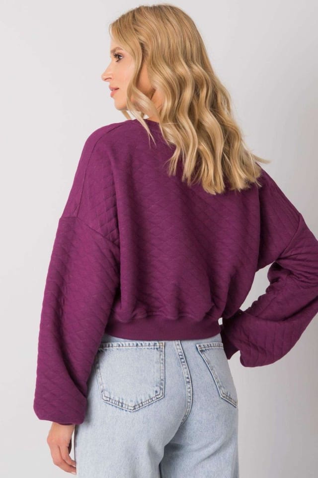 Love Lace Love Lace Women's Quilted Short Sweatshirt Long Sleeves Ribbed Hem in Violet - 3