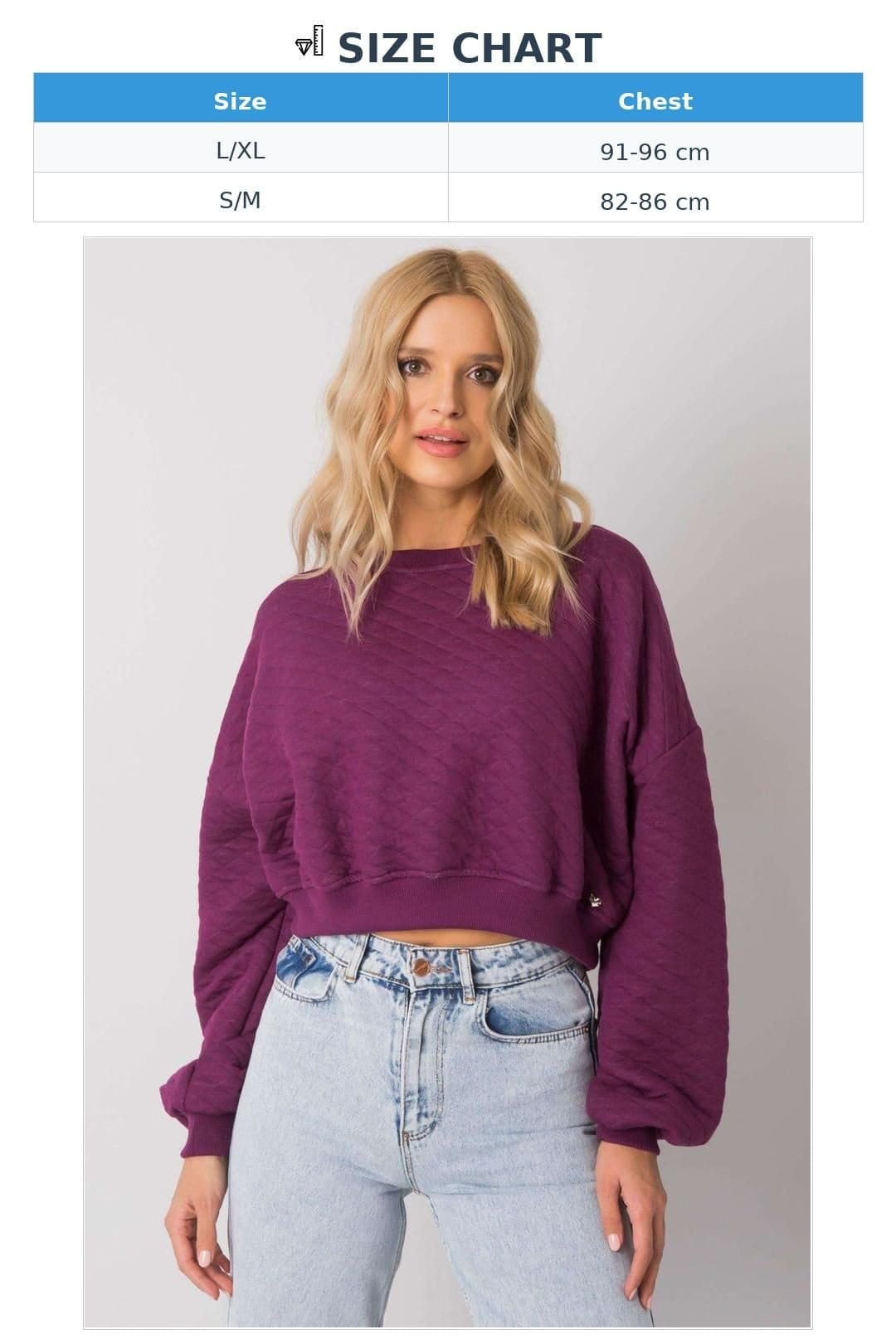 Love Lace Love Lace Women's Quilted Short Sweatshirt Long Sleeves Ribbed Hem in Violet - 4